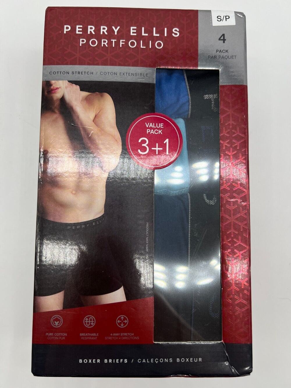 Perry Ellis Portfolio Cotton Stretch Boxer Briefs Multicolor 4 Pack Size S